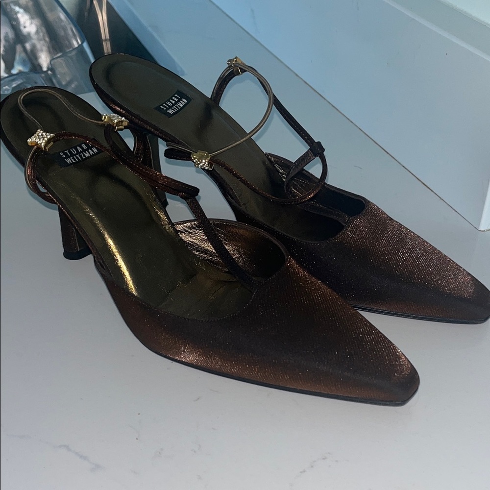 VINTAGE Stuart Weitzman Nicety Bronze Sparkle Heels